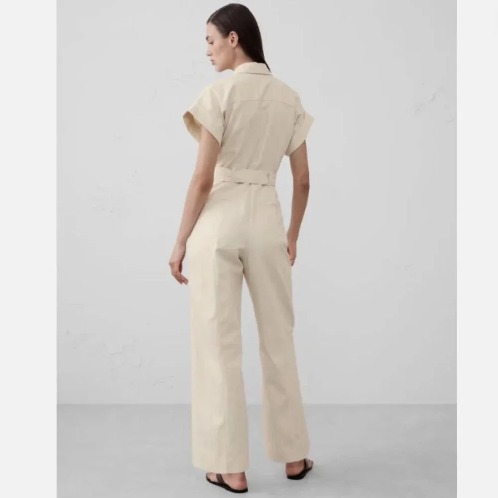 Banana Repubic Linen-Blend Belted Jumpsuit Navy Blue Size LARGE #705878 NWT $150
